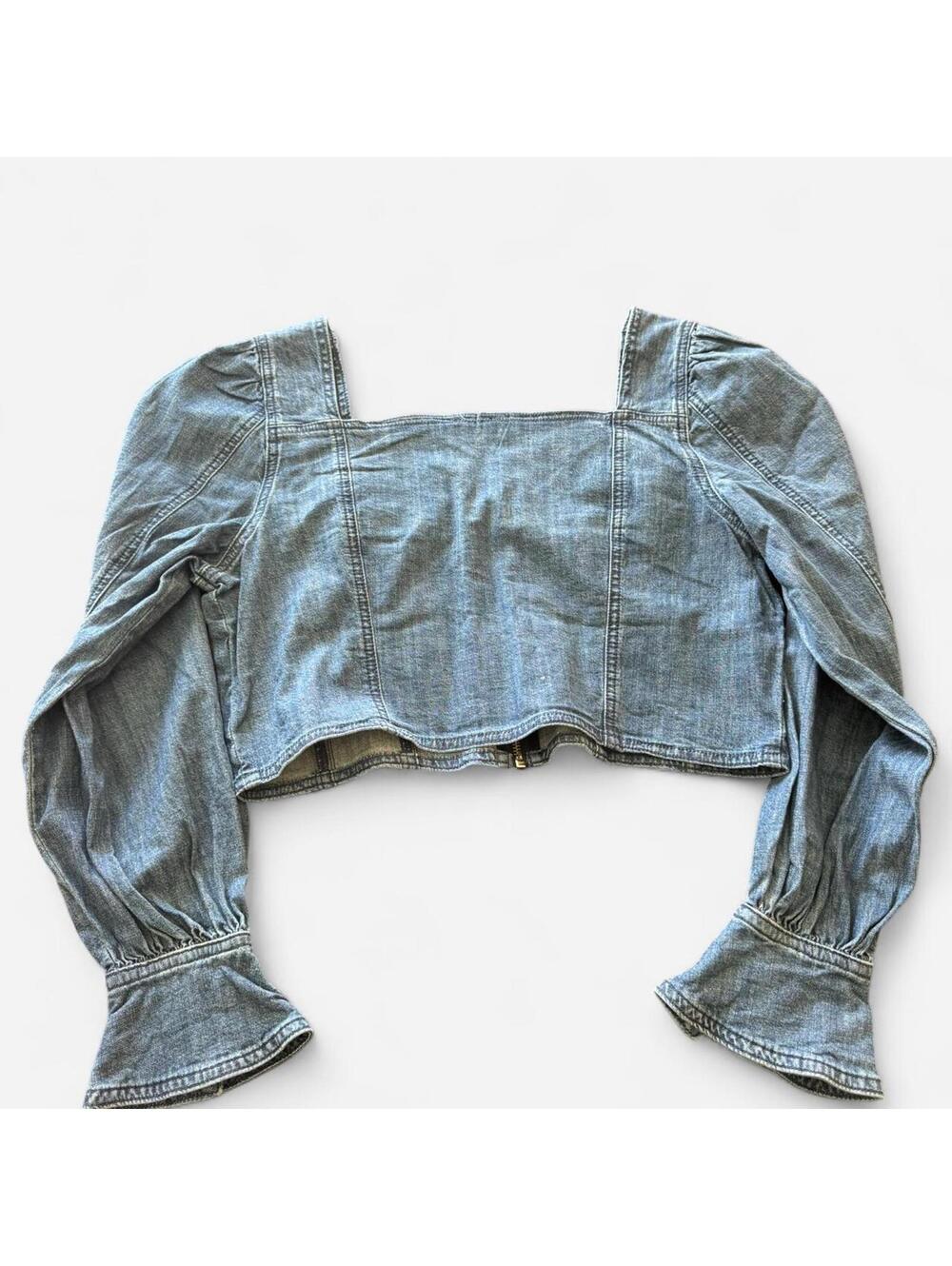 Bebe Denim Structured Corset Long Sleeve Top, Medium Wash, Size Large, 18” ptp - Picture 2 of 5